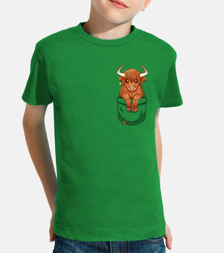 Kids Pocket Cute Scottish Highland Cow - Kids shirt