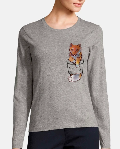 Tee-shirt pocket cute tibetan fox - manche longue femme