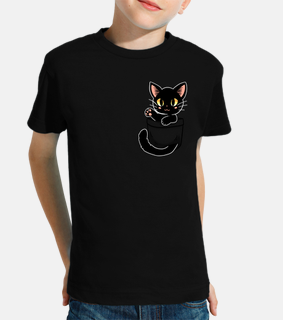 pocket cute black cat - kids shirt