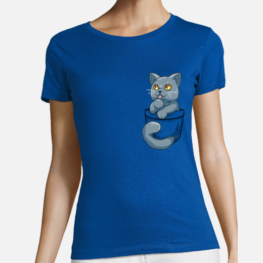 pocket cute british shorthair cat - womans shirt