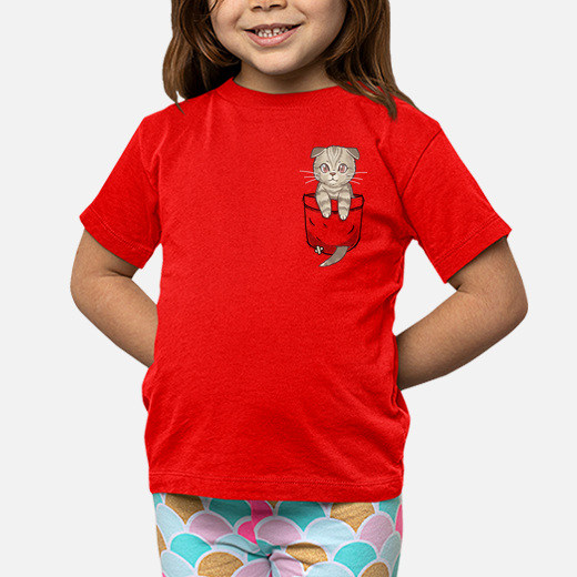pocket cute scottish fold - kids shirt