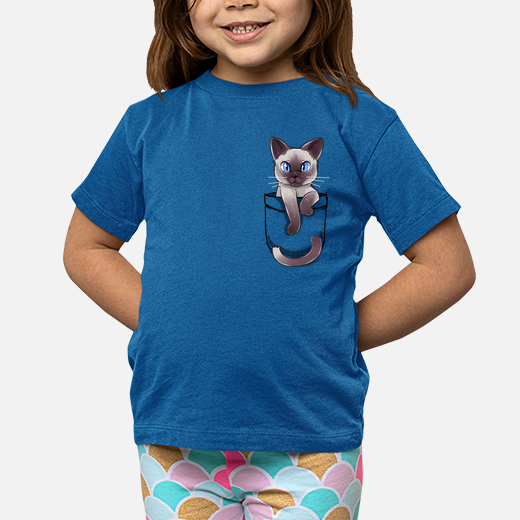 pocket cute siamese cat - kids shirt
