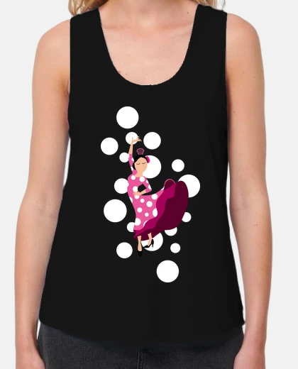 T-shirt pois bianchi ballerina di flamenco , donna