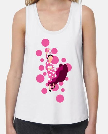 T-shirt pois rosa ballerina di flamenco , donna