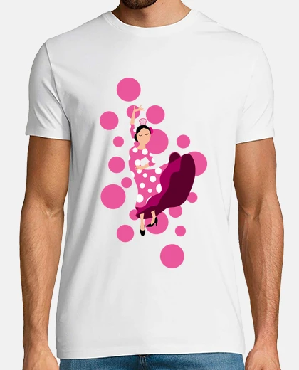 T-shirt pois rosa ballerina di flamenco , uomo