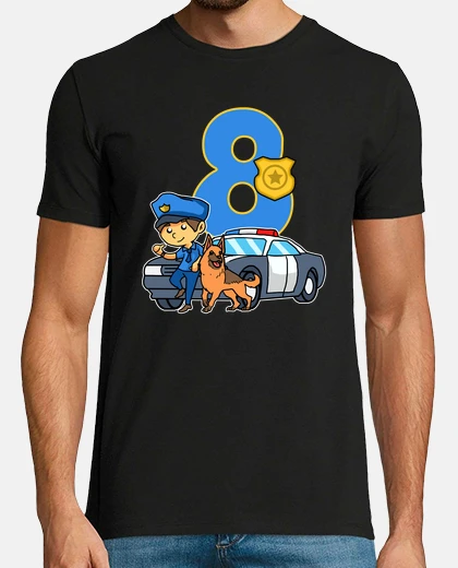 T-shirt poliziotto 8° compleanno fornitura festa 8 anni