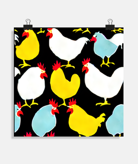 polli galli poster di galline multicolori decorazione di poster