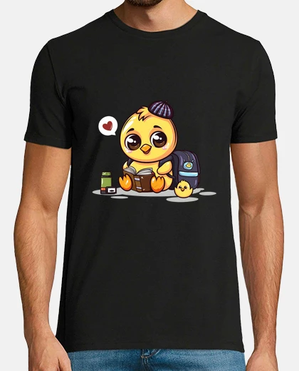 Camiseta Pollo lector Kawaii