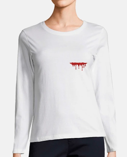 Tee-shirt polo t-shirt manches longues femme, sang qui coule au niveau du coeur  placé comme les logo des marq