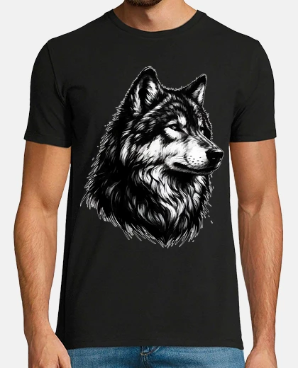Tee-shirt portrait de loup monochrome