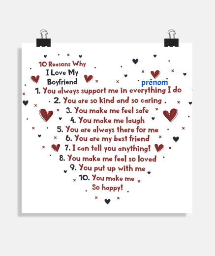 Póster póster 10 motivos por los que amo a mi novio para personalizar san valentín