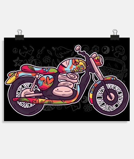 Poster poster a tema serale moto hippie degli anni &#39;70, pace e amore