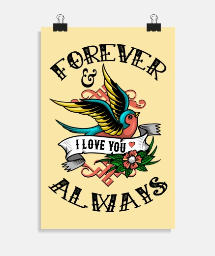 Póster Póster Amor Forever And Always Golondrina Tattoo Enamorados Idea Regalo Pareja