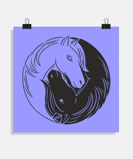 Poster poster carré ,yin yang cheval blanc cheval noir , ch