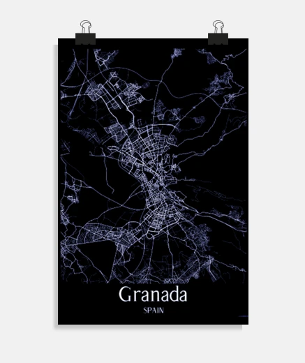 Póster póster con plano de la ciudad de granada, españa, para oficina, taller, sala de estar, estudio, deco