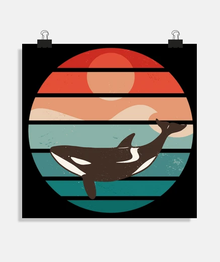 Poster poster del tramonto vintage della balena orca, poster del club, soggiorno, camera da letto