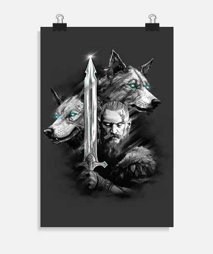 Poster poster di lupi feroci con spada guerriero vichingo vichinghi scandinavi