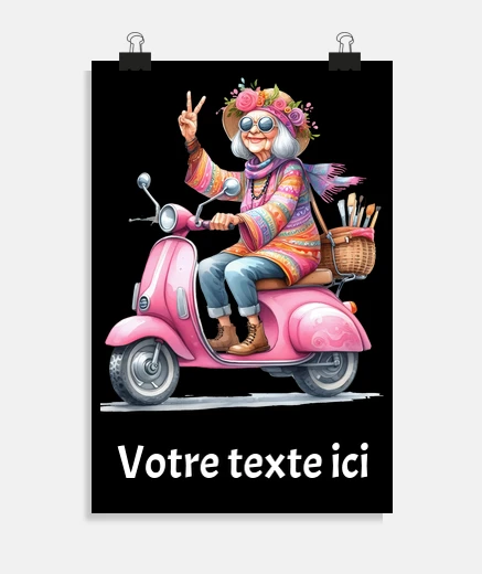 Poster poster di scooter rosa nonna hippie per personalizzare il poster del soggiorno, della camera da lett