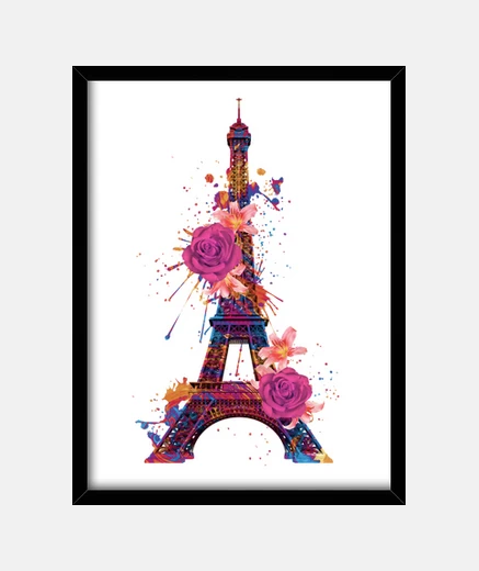 Framed poster frame, paris eiffel tower in flowers, collector artist design.