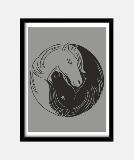 Quadro poster incorniciato yin yang cavallo bianco cavallo nero, bello e artistico, cap