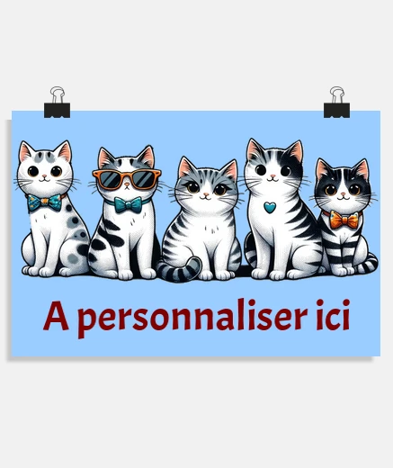 póster personalizable con pajarita de gatos blancos y negros, cartel de soporte de aseo para tienda 