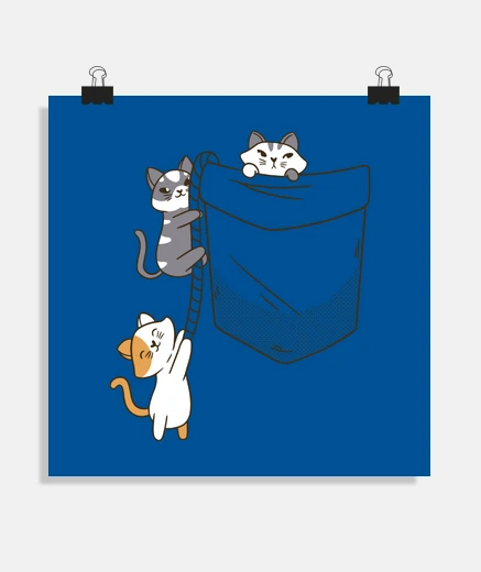 Poster poster pour chambre d enfant   chats chatons rigolo qui montent dans la poche ,catpocket