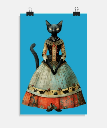 Póster póster vintage de princesa gato negro, reina, dormitorio, sala de estar, oficina, estudio, antiguo p
