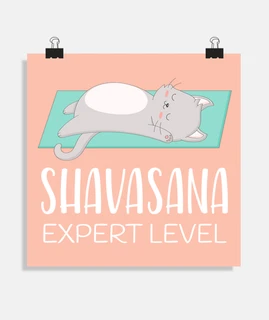 poster for boys and girls of funny cat doing yoga, savasana