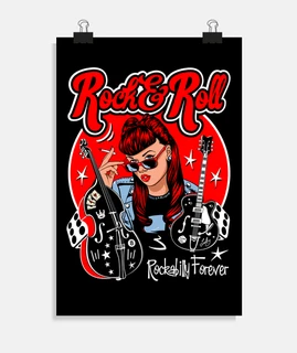 Póster Rock Pin Up Girl Rockabilly Music Rockers Vintage Rock and Roll 