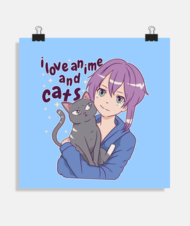 póster sólo una chica a la que le encanta el anime y los gatos, para habitación infantil.