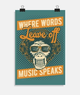 poster vintage musica scimmie umorismo musica monkey illustrazione divertente dj