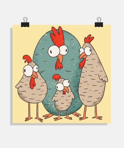 Poster poule poules poussins coq dessin affiche decoration chambre enfant bébé poster 