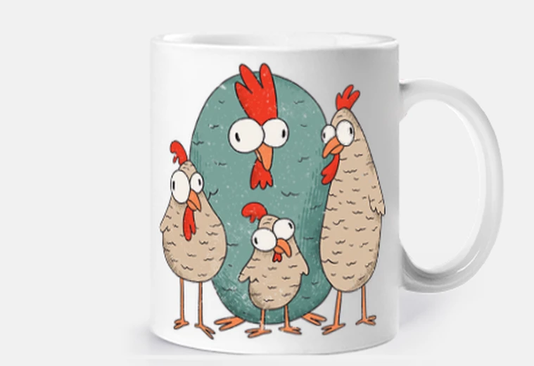Mug poule poules poussins coq dessin tasse café thé croissants infusion tisane 