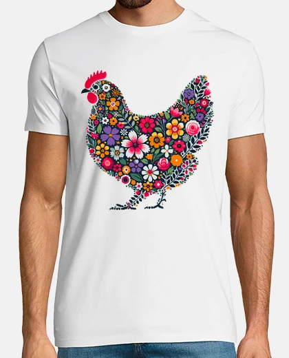 Tee-shirt Poule tissus fleurs multicolores oeuf tyrol pourquoi 
