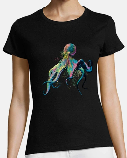 Tee-shirt poulpe à paillettes , irisé,dancefloor, brillant , pieuvre géante , 