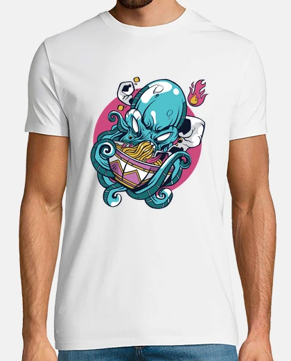 Tee-shirt poulpe mangeant des ramen