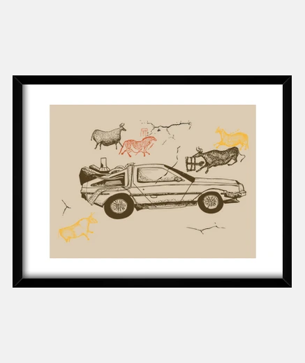 Framed prehistoric delorean
