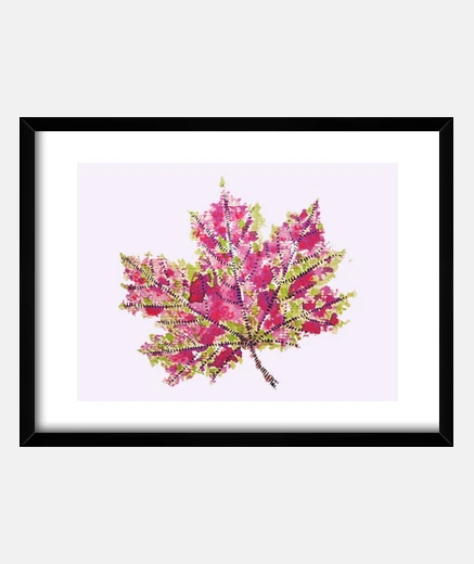 Framed Pretty Colorful Watercolor Autumn Leaf