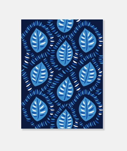 Wall Pretty Decorative Blue Leaves Pattern