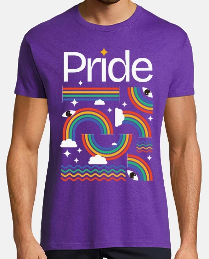 T-shirt pride rainbow eyes purple white