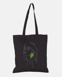 profilo di donna minimalista - tote bag, nera