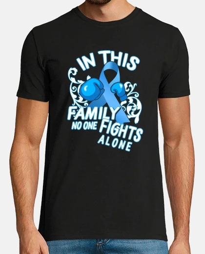 Tee-shirt Prostate Cancer Awareness In This Family No One Fights Alone Support Light Blue Ribbon Boxing gloves