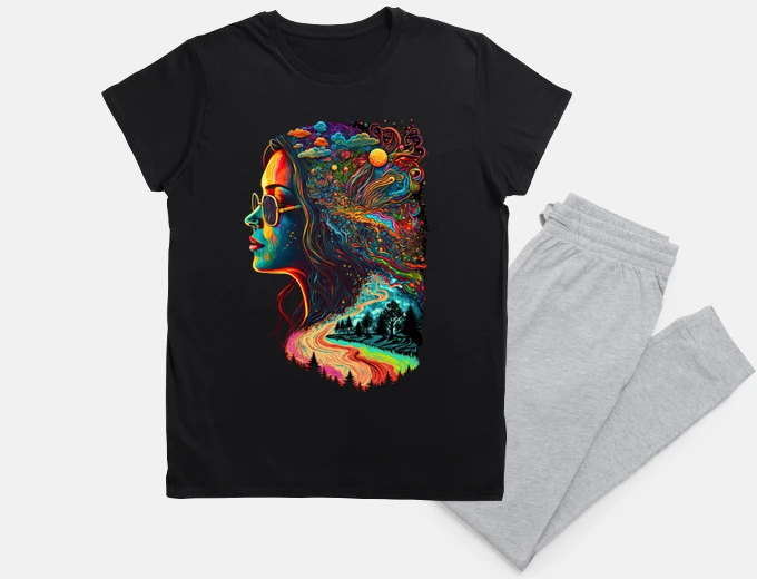 Pyjama psychedelic drawing hippie chic, boho, babydoll