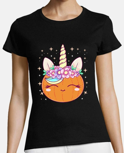 T-shirt pumpkin unicorn sweet flowers and stars halloween