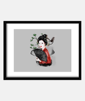 Quadro su tela, Geisha e tempio giapponese - 60x40