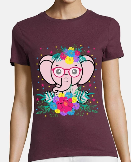 Playera qué lindo bebé elefante con gafas rosas con cuello en v.