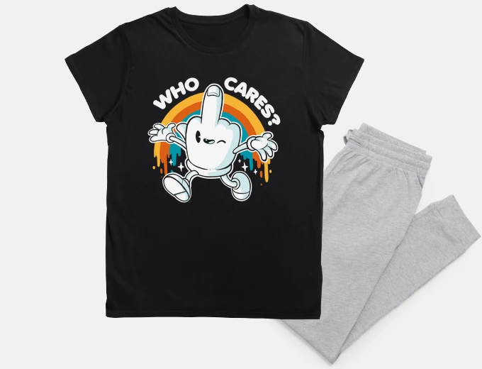 Pyjama quote - who cares happy finger