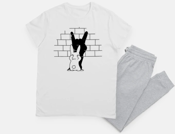 Pyjama rabbit waving hard rock shadow night sleep