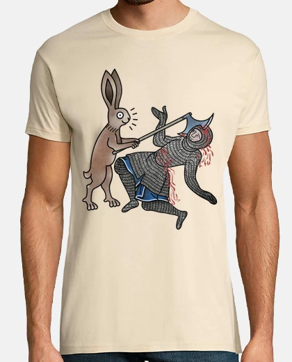 T-shirt rabbit with ax medieval meme