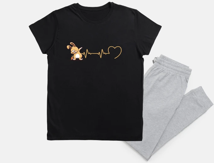 Pyjama rabbit woman heartbeat humor